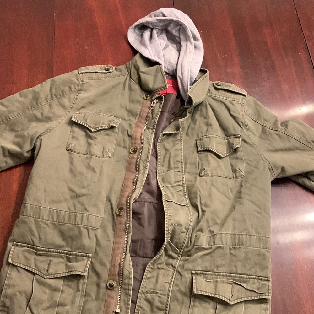 Boys XL Jean jacket with hood.